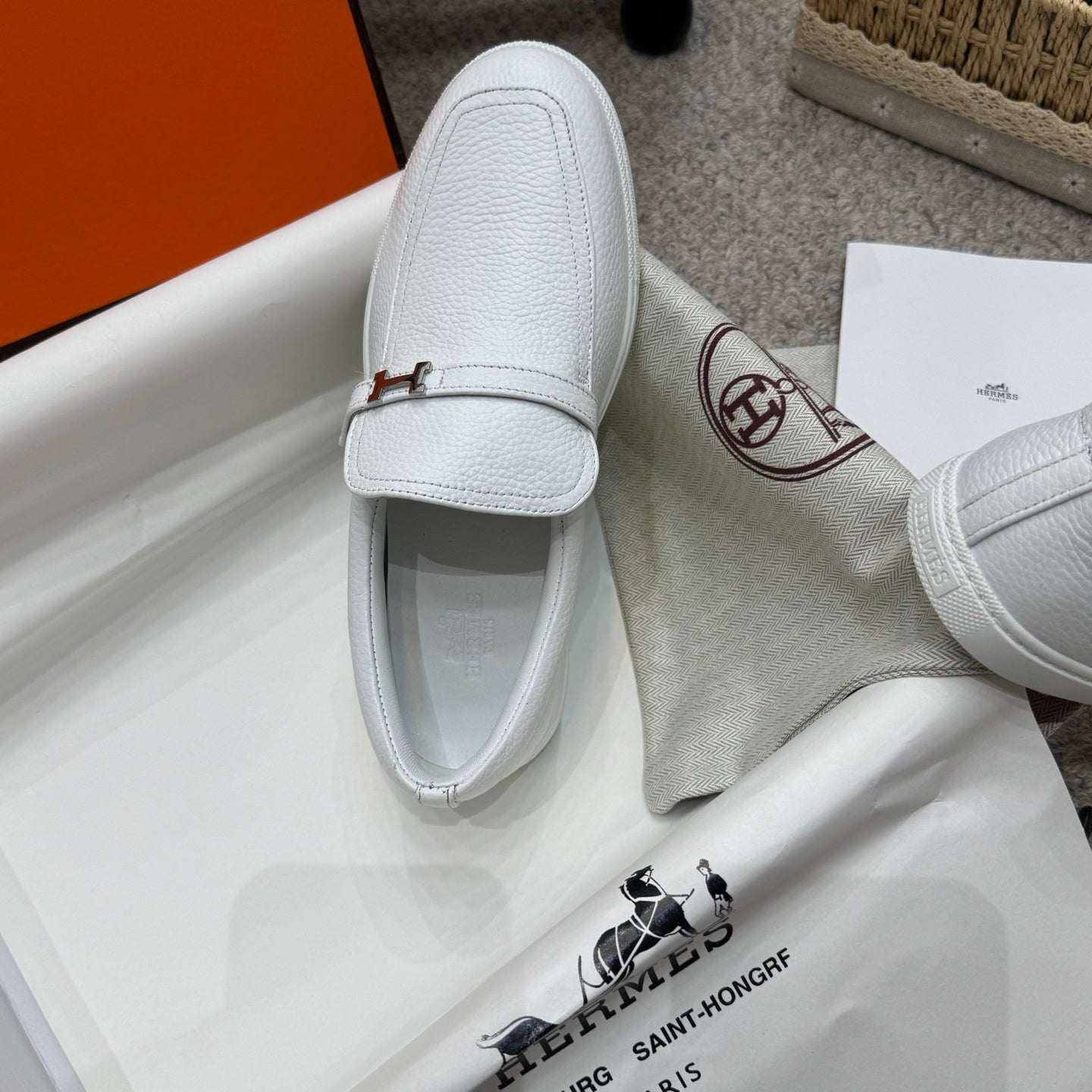 HM Job Loafers White Grain Cowhide 523215