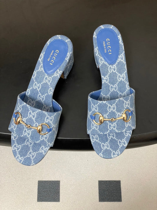 GG 26ss Horsebit Slippers 55 Blue Denim Monogram