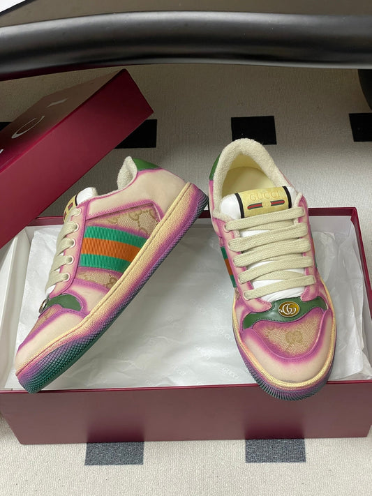GG 26ss Screener Sneaker Beige Purple Green Fabric Calfskin 697904