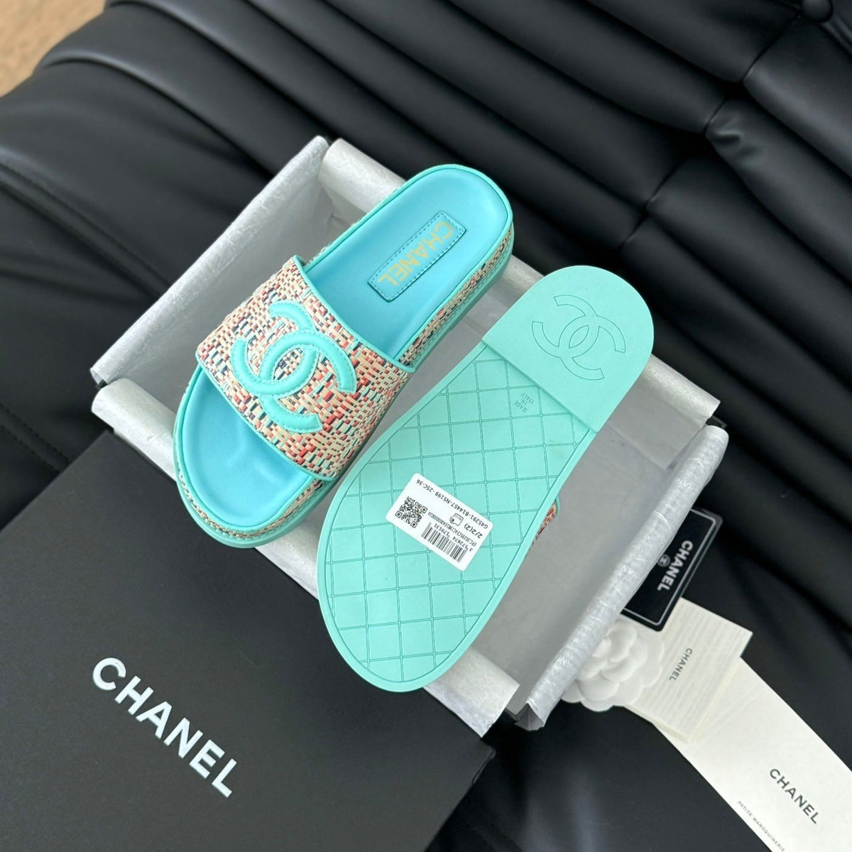 Chanel 26s Slippers Sheepskin Azure Blue