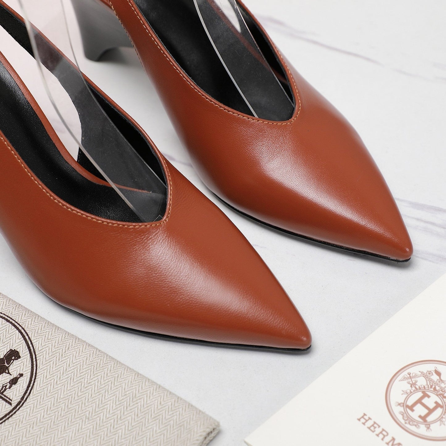 HM Classic High-Heeled Slingback 70mm Brown Sheepskin 547640