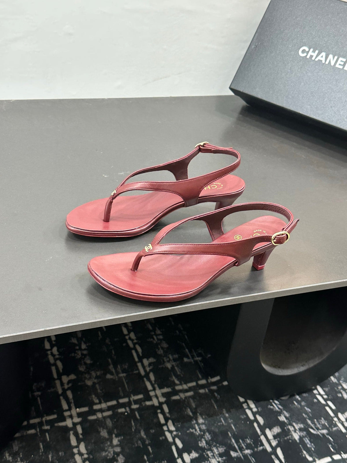 CC 26s Thong Sandals High Heel Burgundy Sheepskin 832546