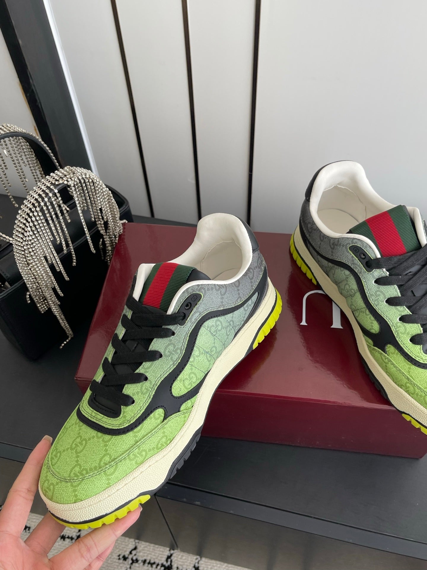 GG 26 Couple Sneakers Green Black Cowhide 631678