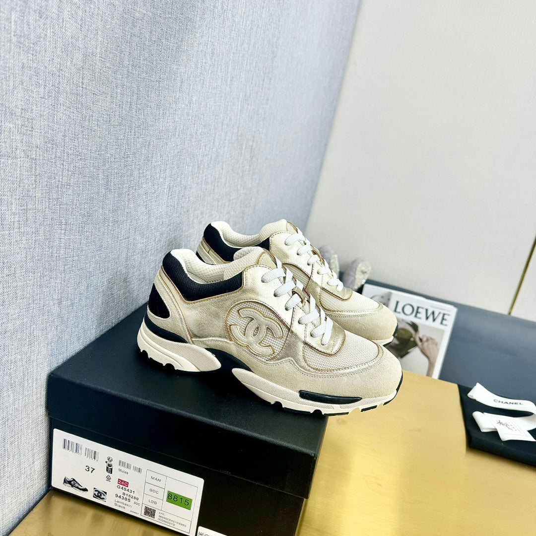 CC 26s Metallic Casual Sneakers Cream Mesh Suede Leather 981002