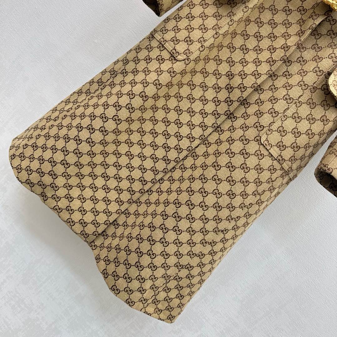GG Jacquard Belt Trench Coat Cotton Canvas 342896