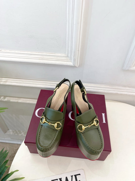 GG 26SS Platform Sandals 130 Green Sheepskin 640264