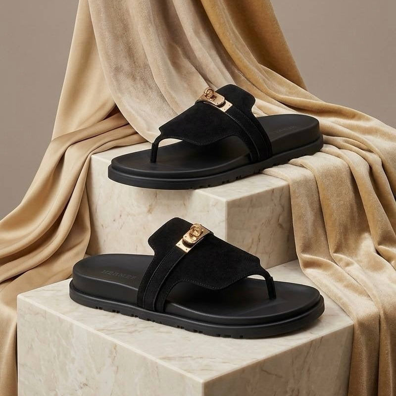 HM Empire Sandal Black Gold Suede