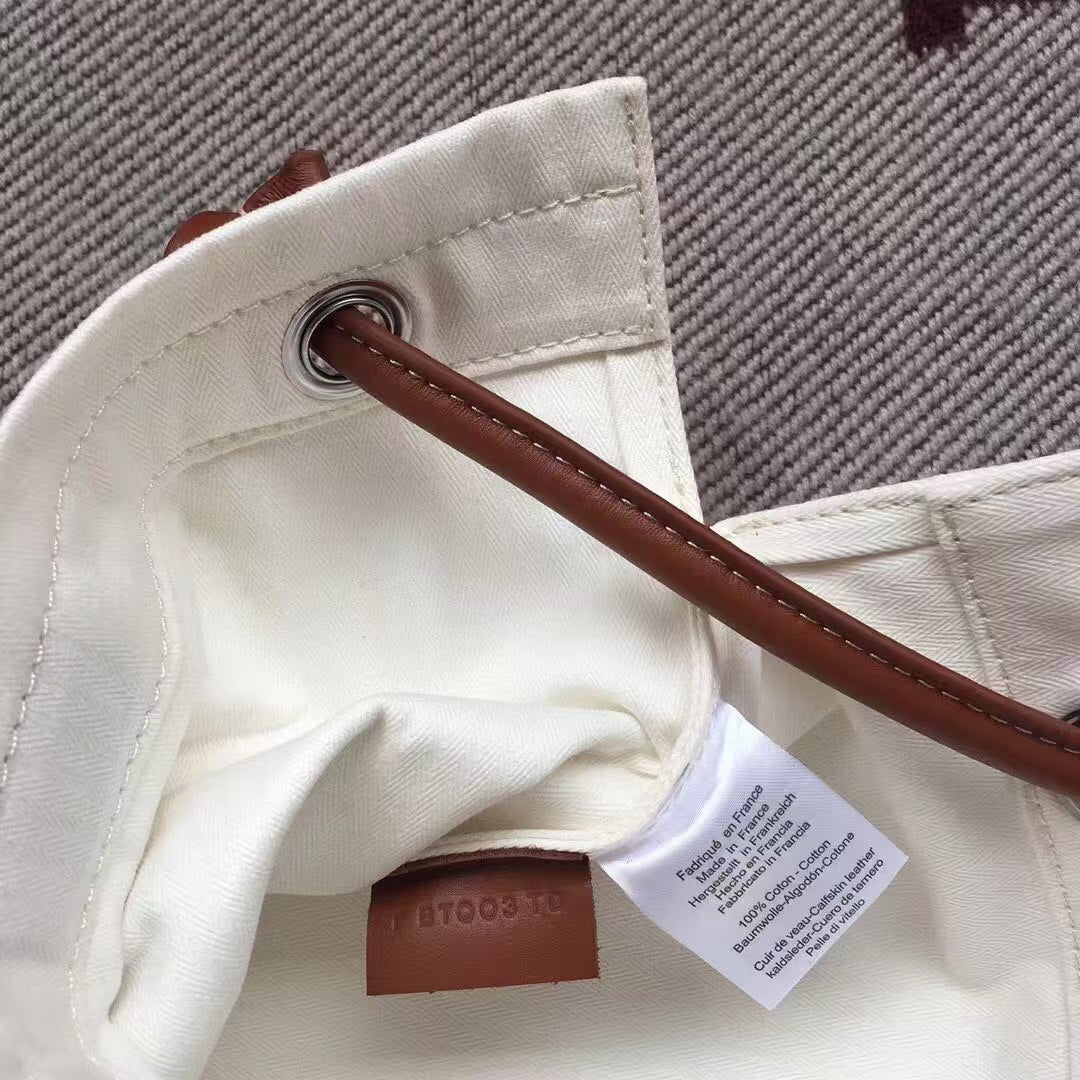 HM Aline Grooming Bag White Canvas Brown Cowhide