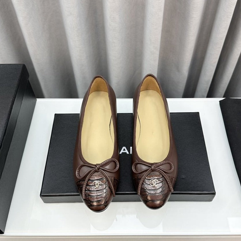 Chanel 26s Ballet Flats Coffee Embossed Crocodile Leather
