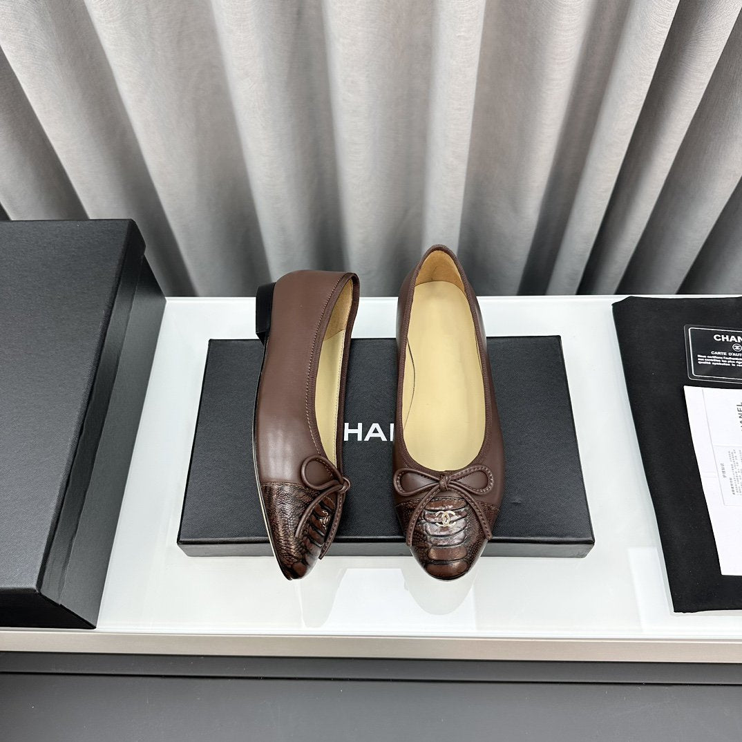 Chanel 26s Ballet Flats Coffee Embossed Crocodile Leather