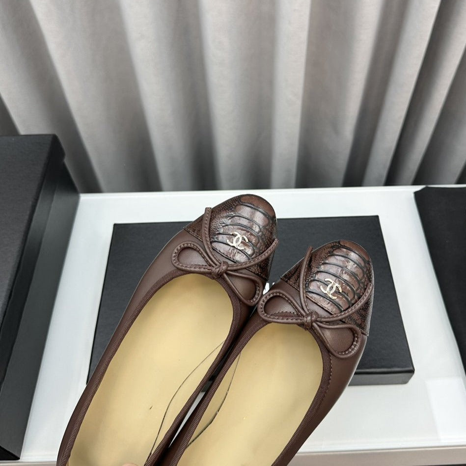 Chanel 26s Ballet Flats Coffee Embossed Crocodile Leather