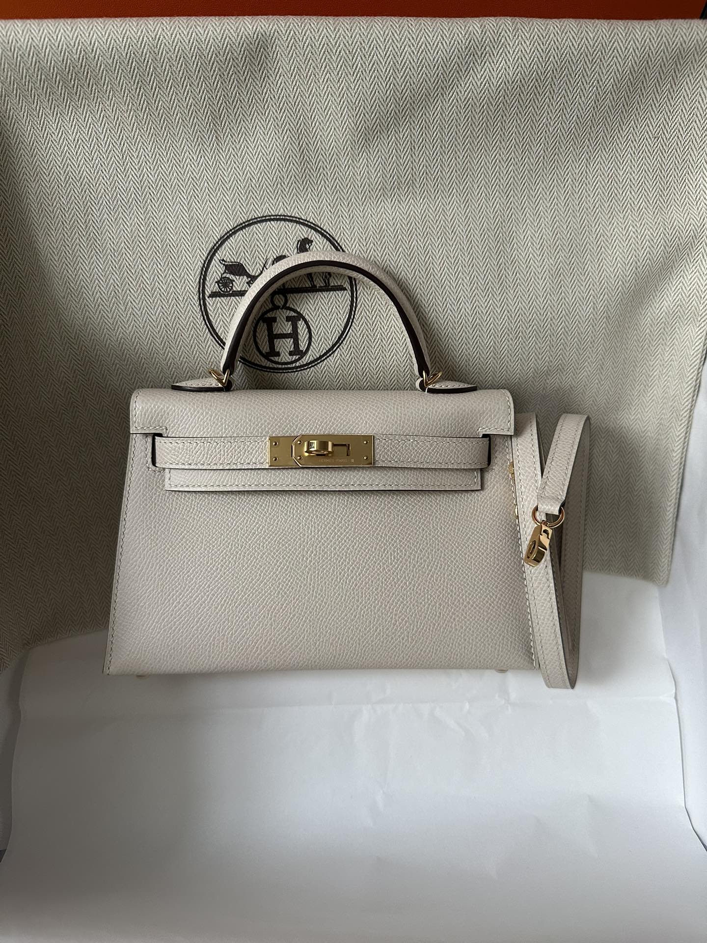 HM KELLY MINI 20 WHITE EPSOM GOLD HARDWARE 314875