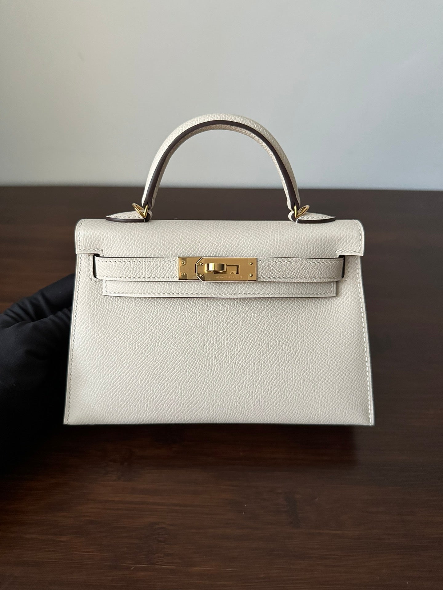 HM KELLY MINI 20 WHITE EPSOM GOLD HARDWARE 314875