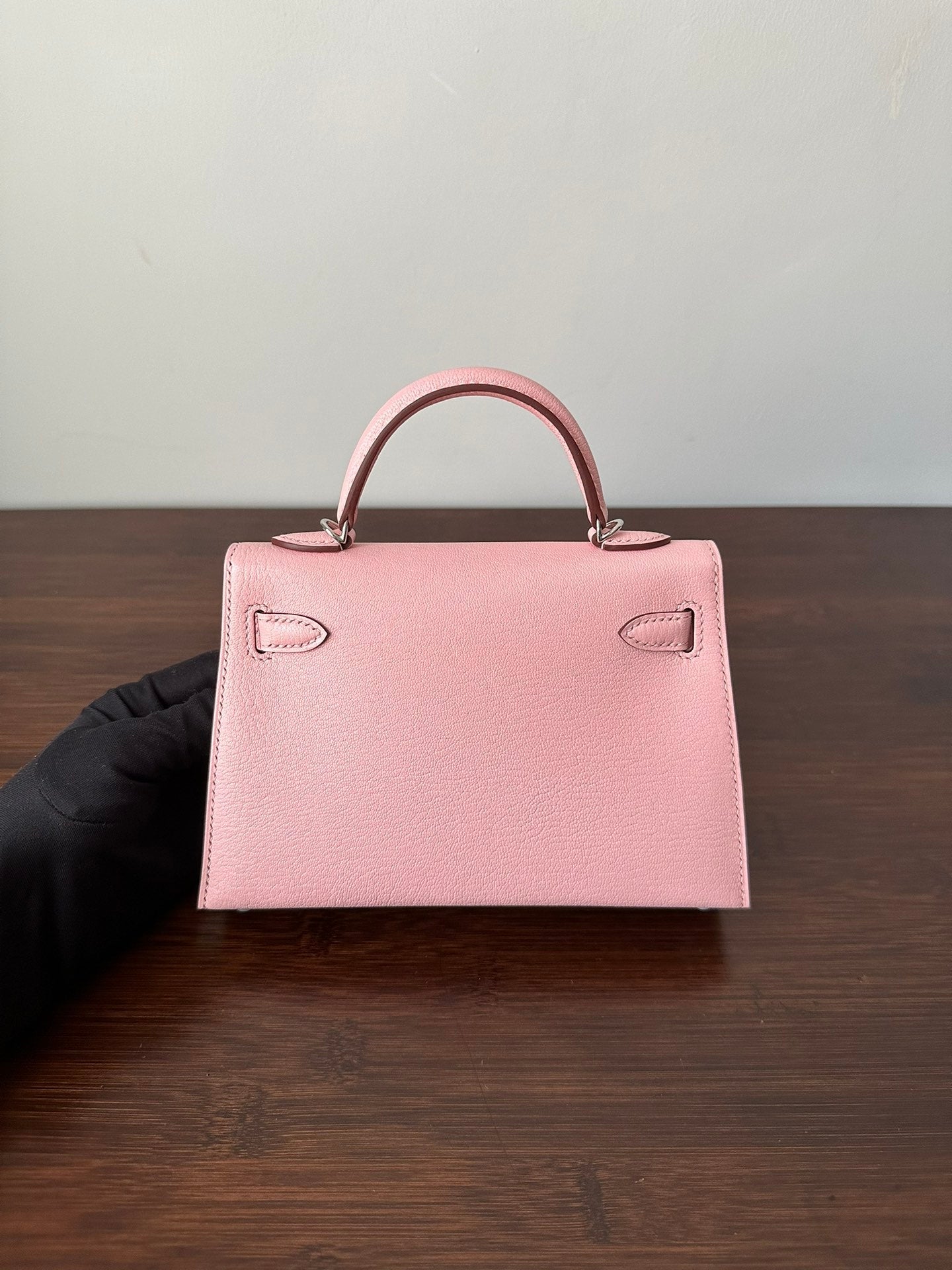 HM KELLY MINI 20 PINK CHEVRE SIVER HARDWARE