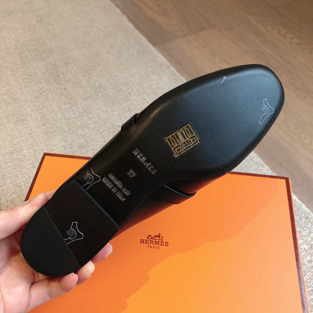Hermes Oz Mule Black Silver Cowhide 756842