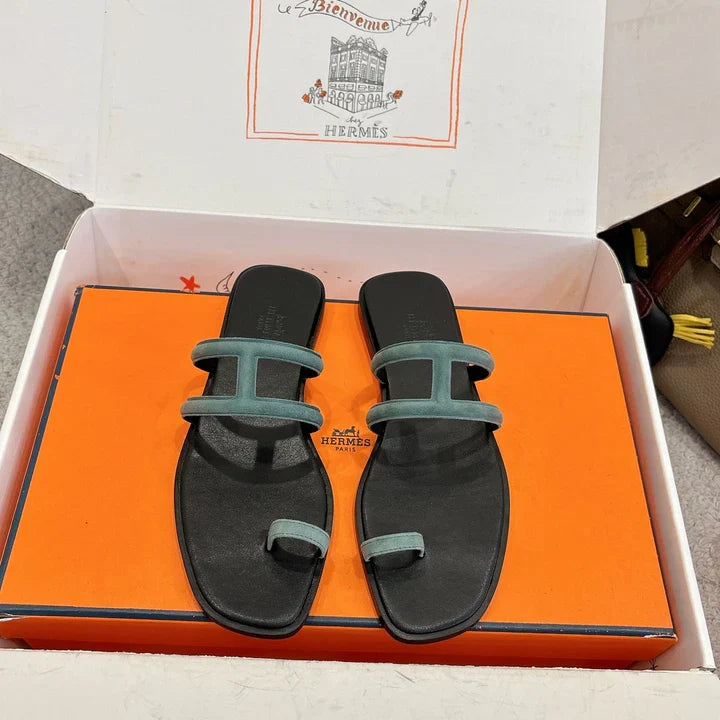 Hermes Georgia Sandals Sage Green in Suede 685982