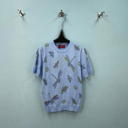 Gucci Short-sleeve Top Blue in Wool 324536