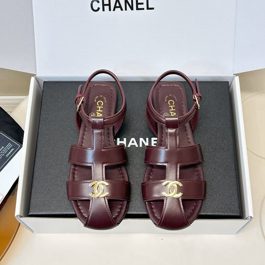 CC 26 T-strap Openwork Roman Sandals Burgundy in Cowhide 815986