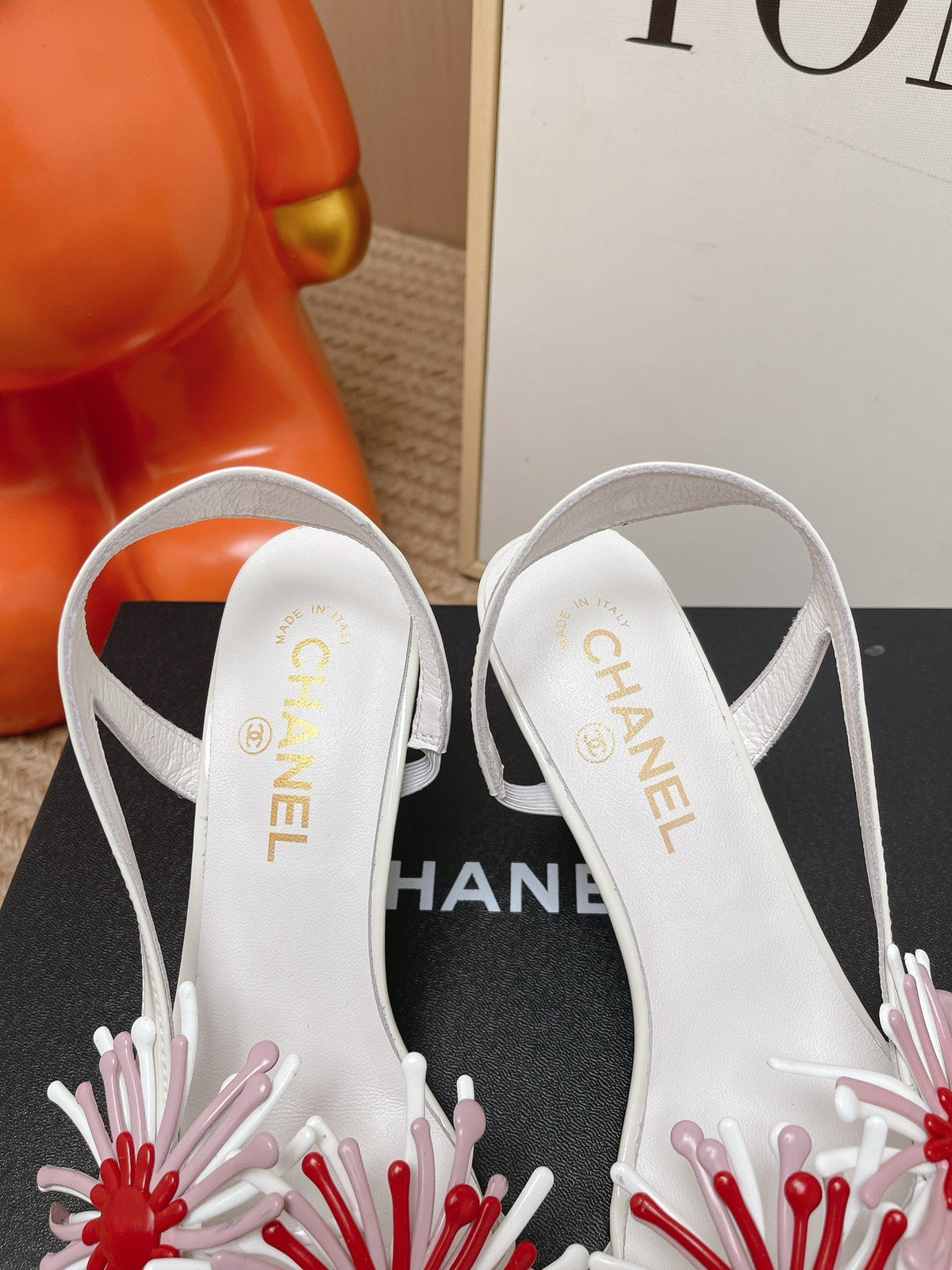CC Floral Square-Toe Slingback Pumps White Patent Lambskin 854578