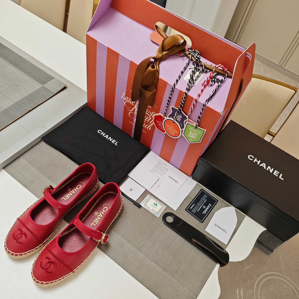 CC Espadrilles Red Lambskin Leather Jute Sole 855753