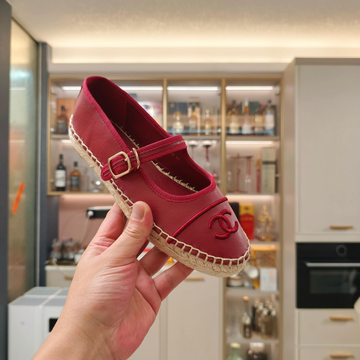 CC Espadrilles Red Lambskin Leather Jute Sole 855753