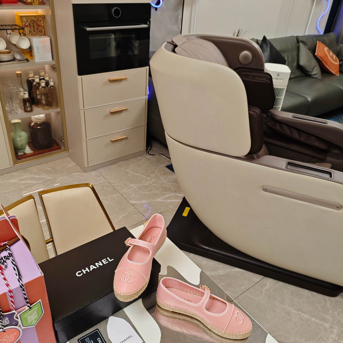 CC Espadrilles Pink Lambskin Leather Jute Sole 855751