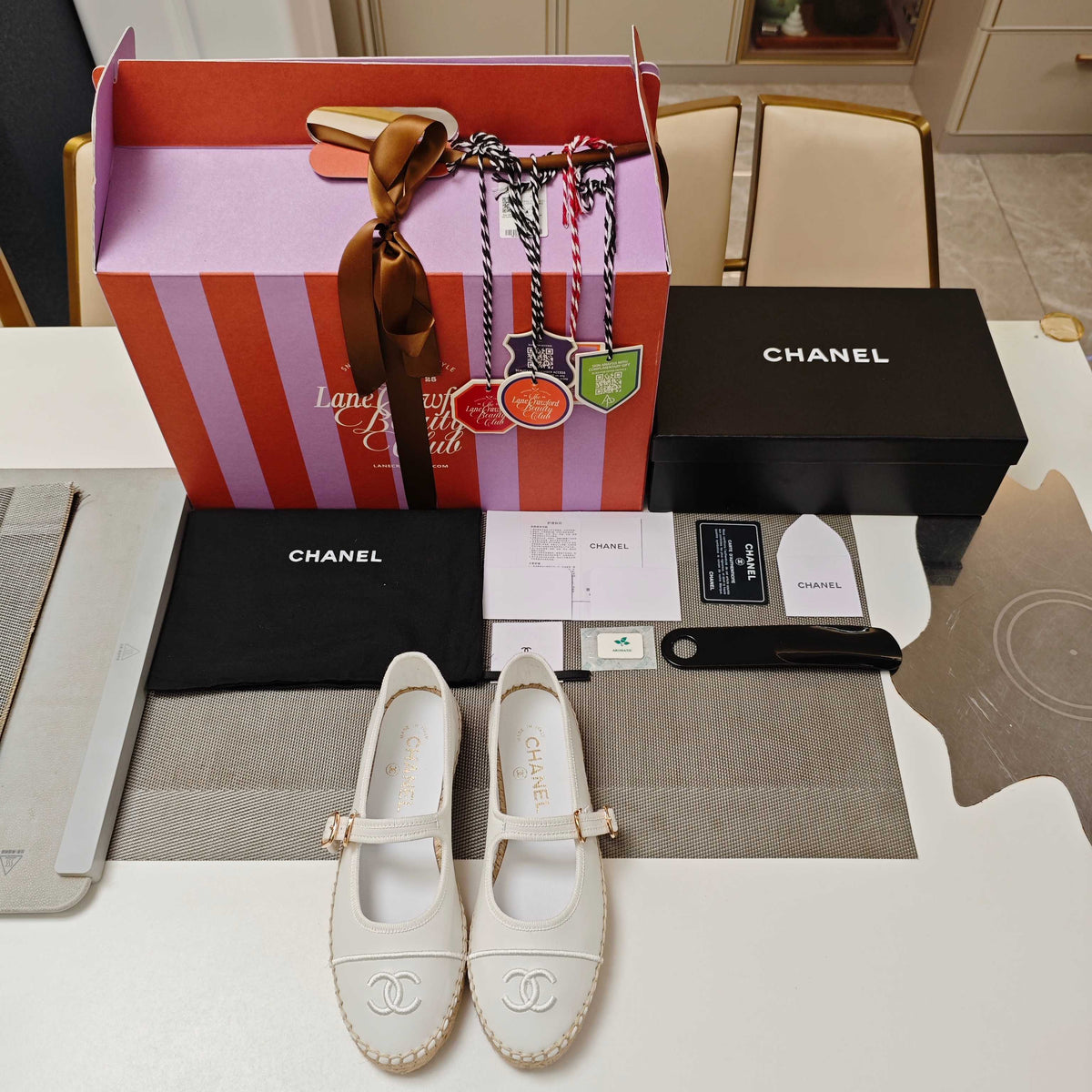 CC Espadrilles White Lambskin Leather Jute Sole 855748
