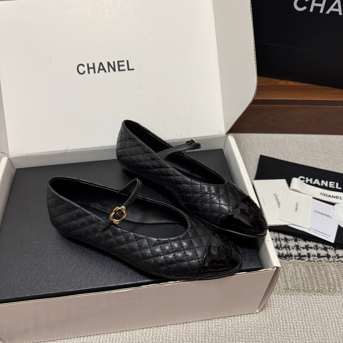 CC 25SS Mary Jane Quilted Black Lambskin Leather 862429