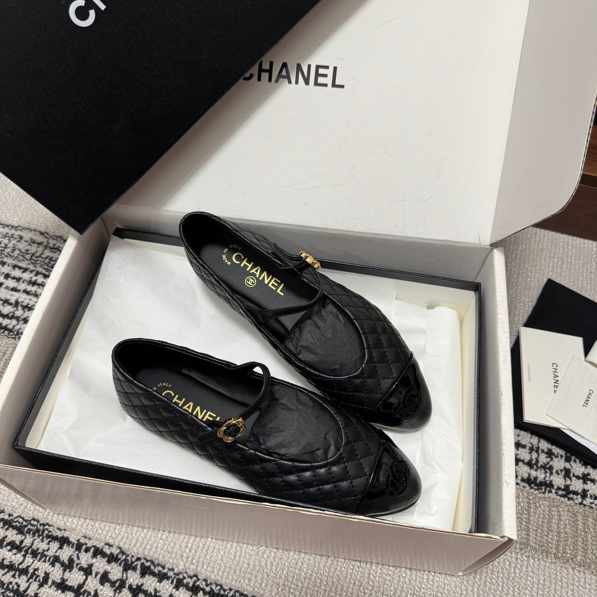CC 25SS Mary Jane Quilted Black Lambskin Leather 862429