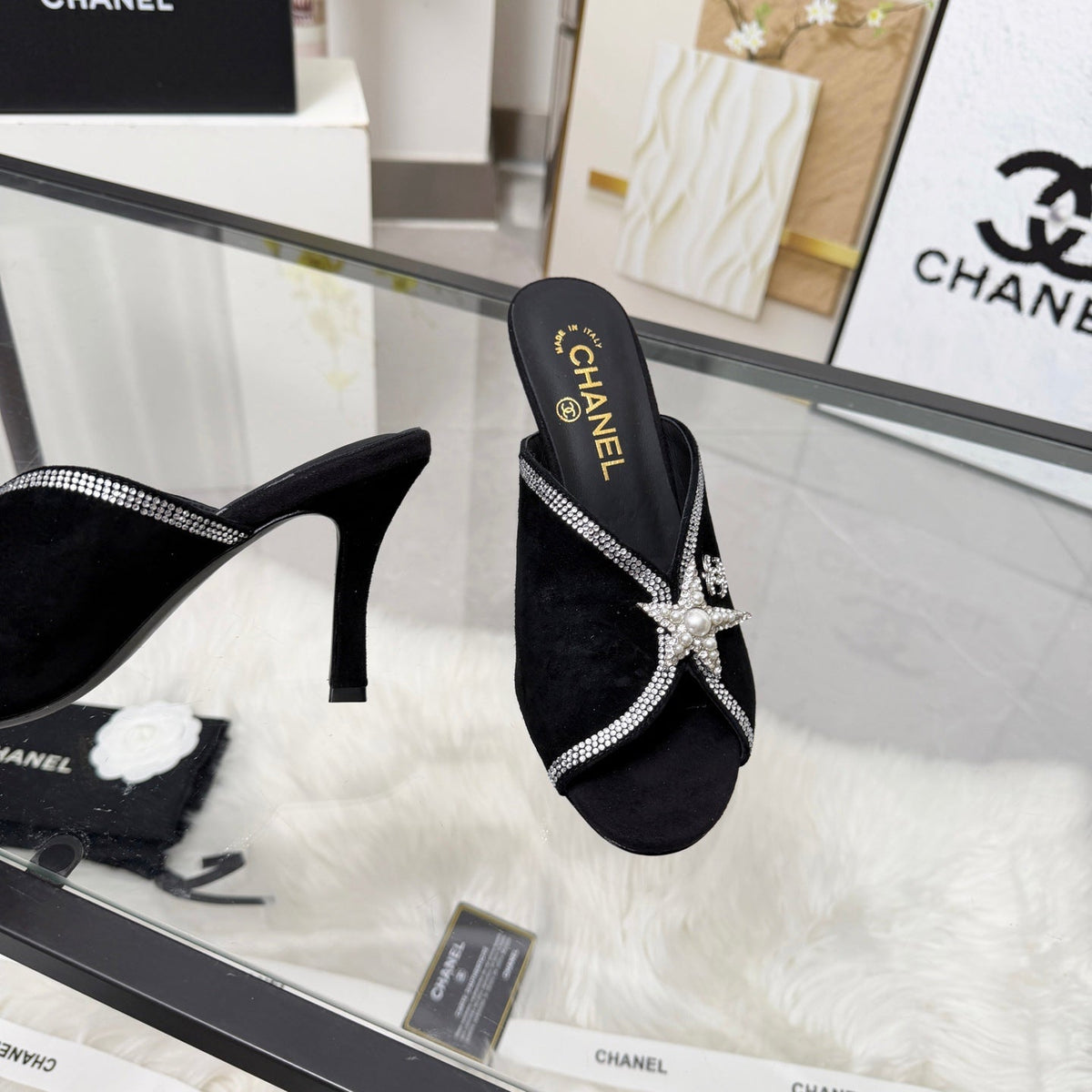 CC Star Brooch Mules Black Cashmere Leather 872824