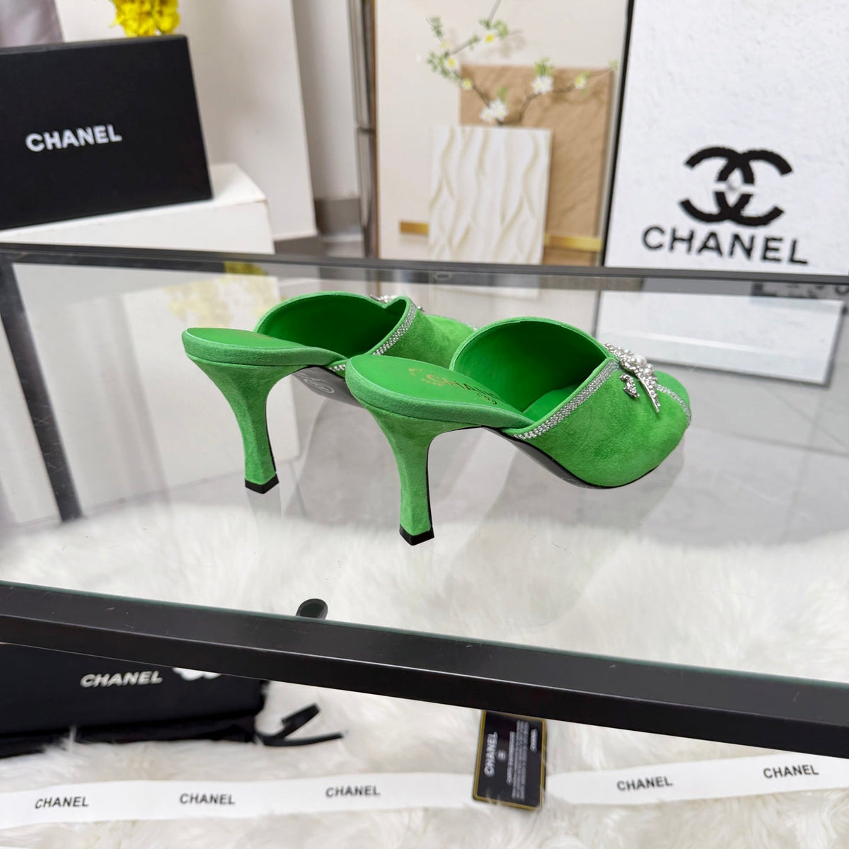 CC Star Brooch Mules Green Cashmere Leather 872820