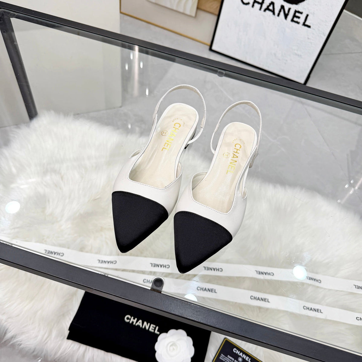 CC Slingback Flats White Cowhide Leather 873862