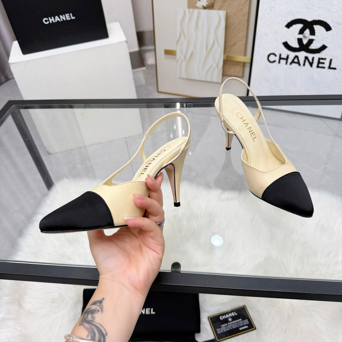 CC Slingback Pumps Beige Cowhide Leather 873845