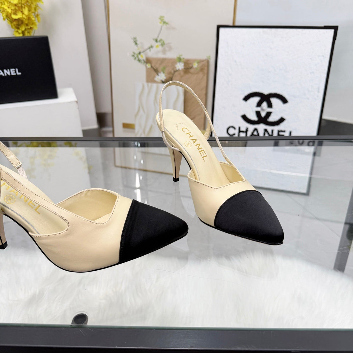 CC Slingback Pumps Beige Cowhide Leather 873845