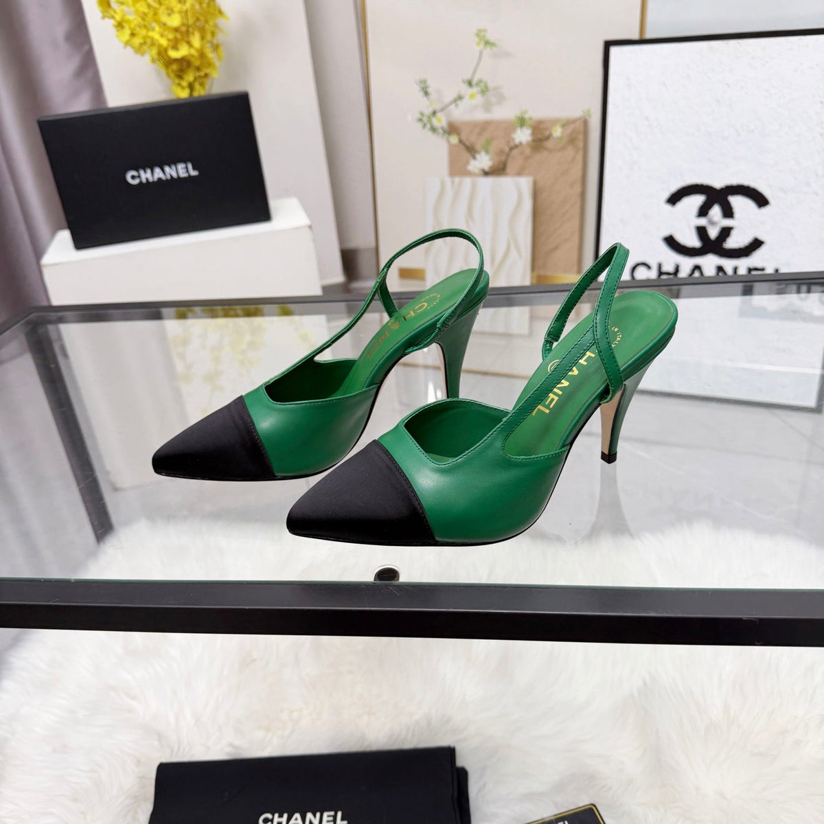 CC Slingback Pumps Green Cowhide Leather 873847
