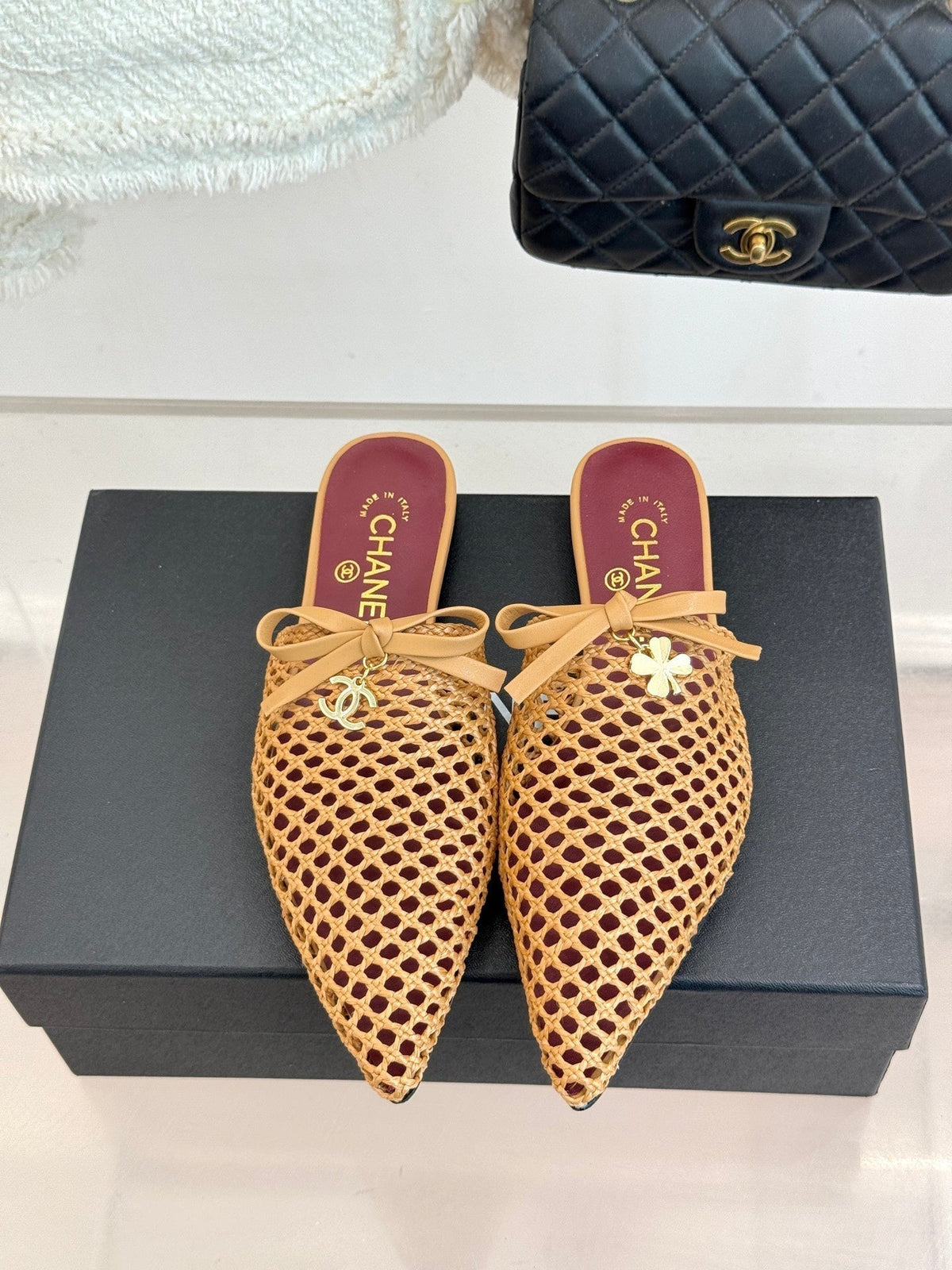 CC 26A Bow Pointed-Toe Mules Tan Leather 887972