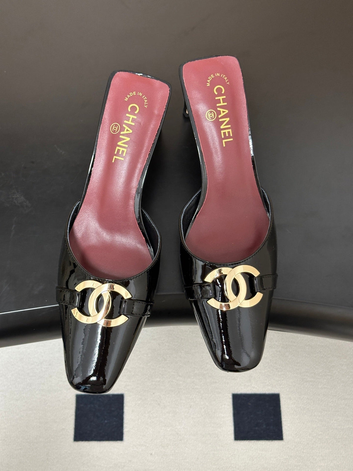 CC 26A Square Toe Mules 6cm Black Patent Leather 888044