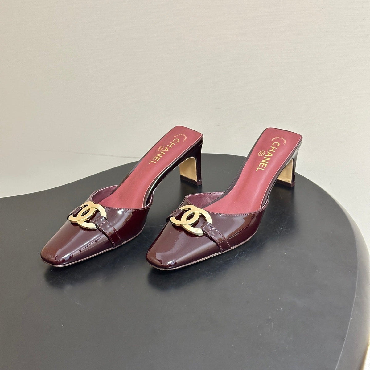 CC 26A Square Toe Mules 6cm Burgundy Patent Leather 888043