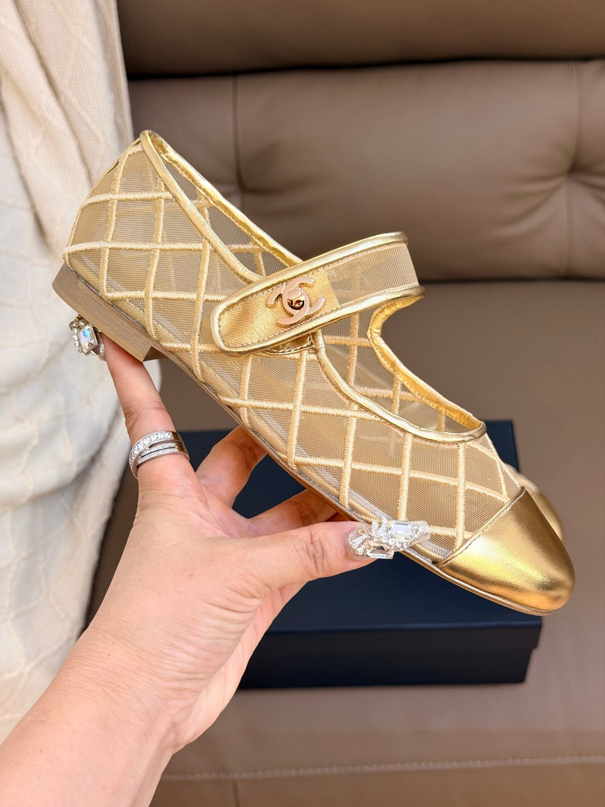 CC Coco Beach 2026 Mesh Mary Jane Gold Cowhide 888708