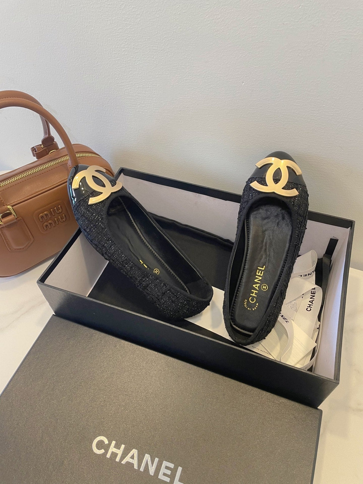 CC 26P Ballet Flats Black Tweed & Patent Leather 890836