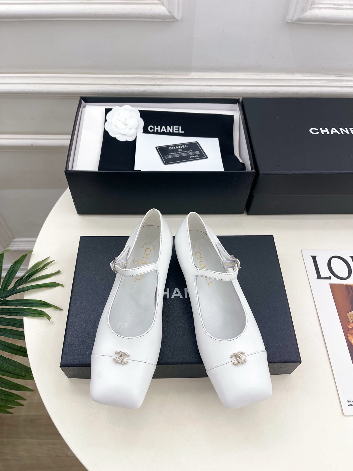 CC Square Toe Mary Jane Flats 2.5cm White Lambskin Leather 892197