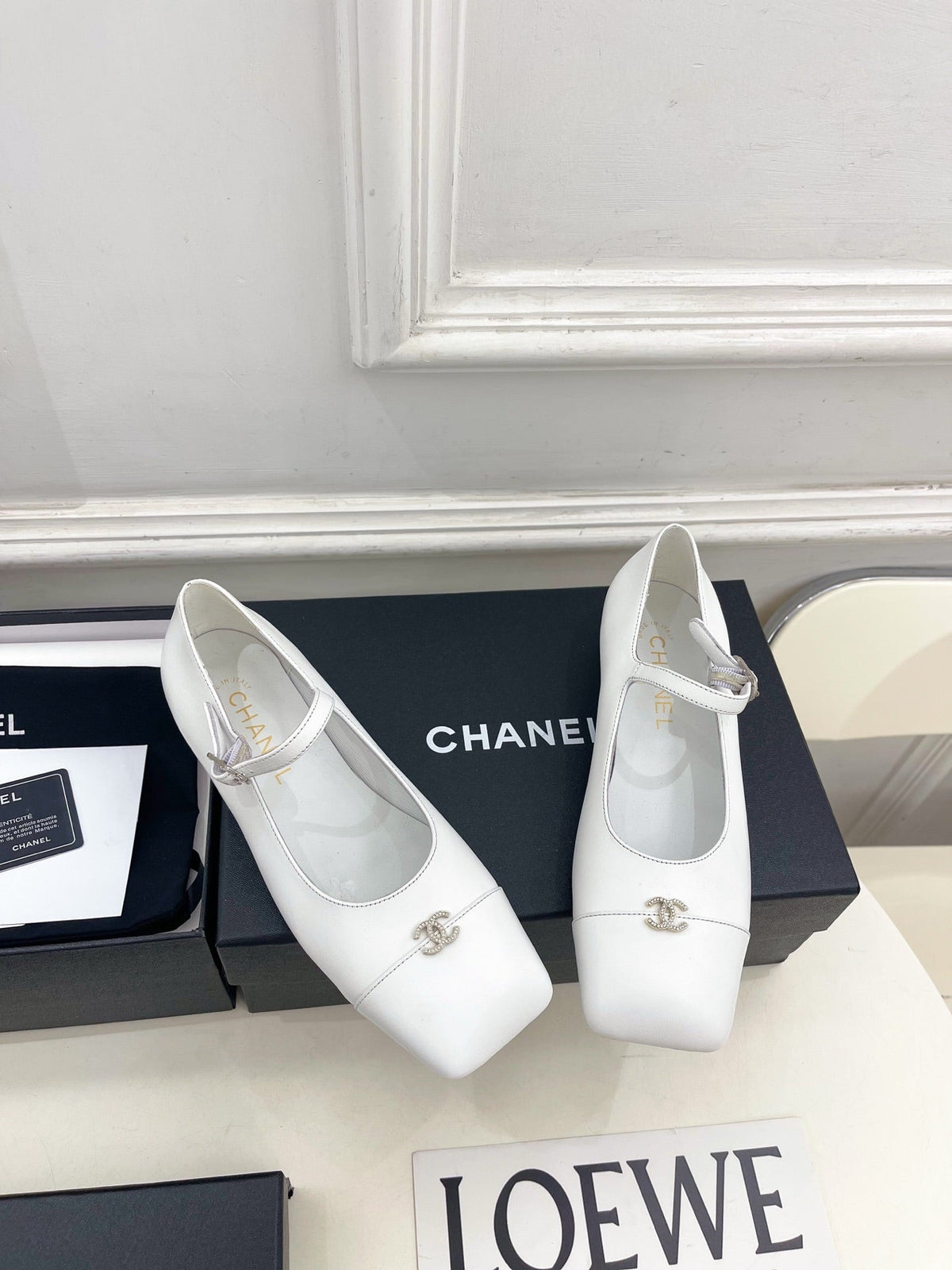 CC Square Toe Mary Jane Flats 2.5cm White Lambskin Leather 892197