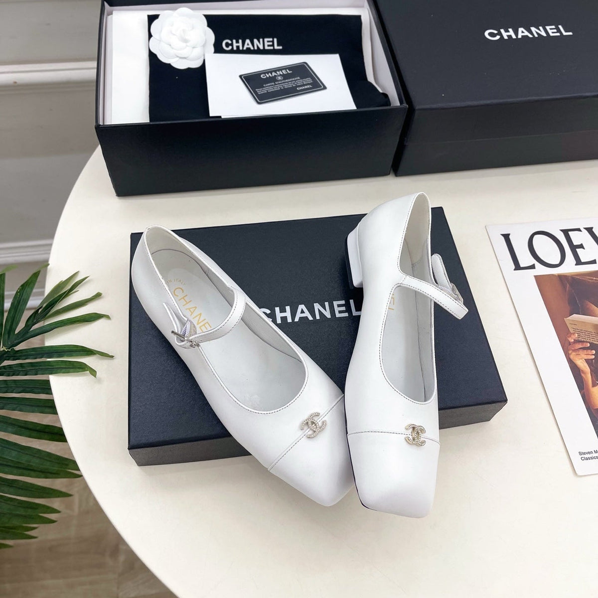 CC Square Toe Mary Jane Flats 2.5cm White Lambskin Leather 892197