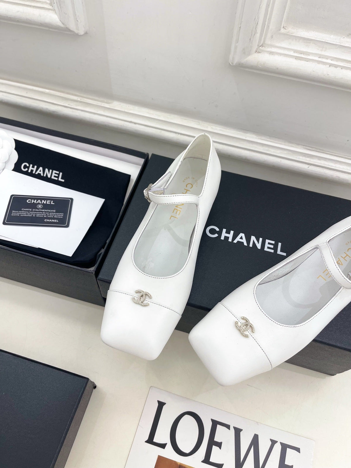 CC Square Toe Mary Jane Flats 2.5cm White Lambskin Leather 892197