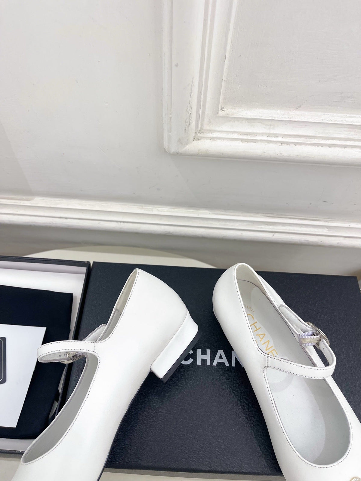 CC Square Toe Mary Jane Flats 2.5cm White Lambskin Leather 892197