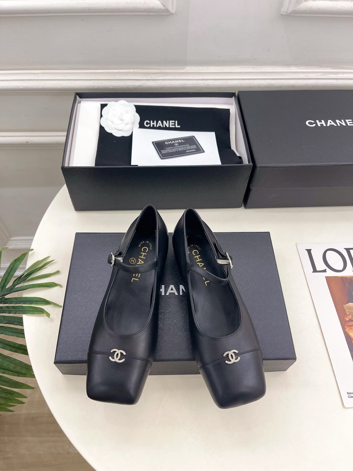 CC Square Toe Mary Jane Flats 2.5cm Black Lambskin Leather 892196