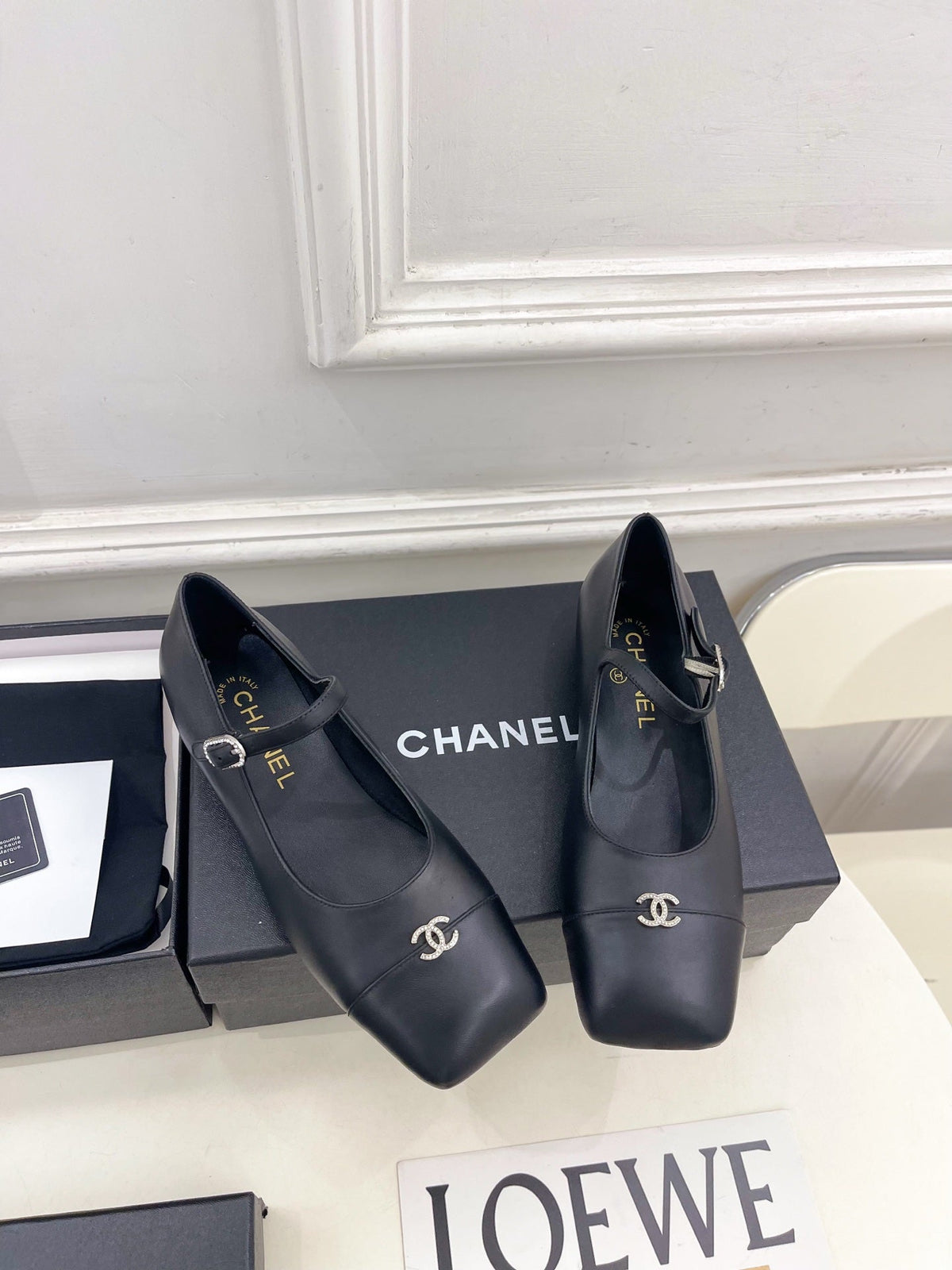 CC Square Toe Mary Jane Flats 2.5cm Black Lambskin Leather 892196