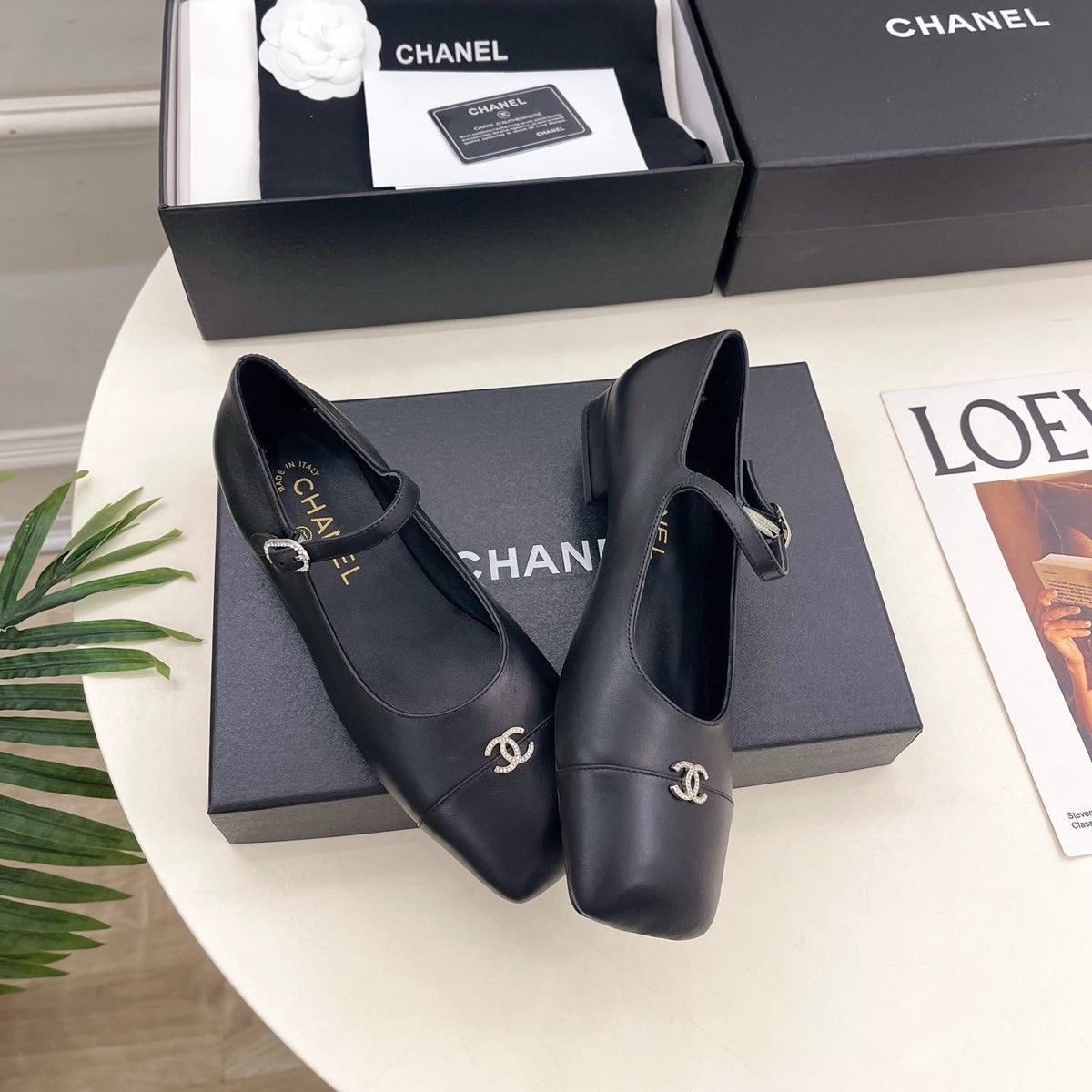 CC Square Toe Mary Jane Flats 2.5cm Black Lambskin Leather 892196