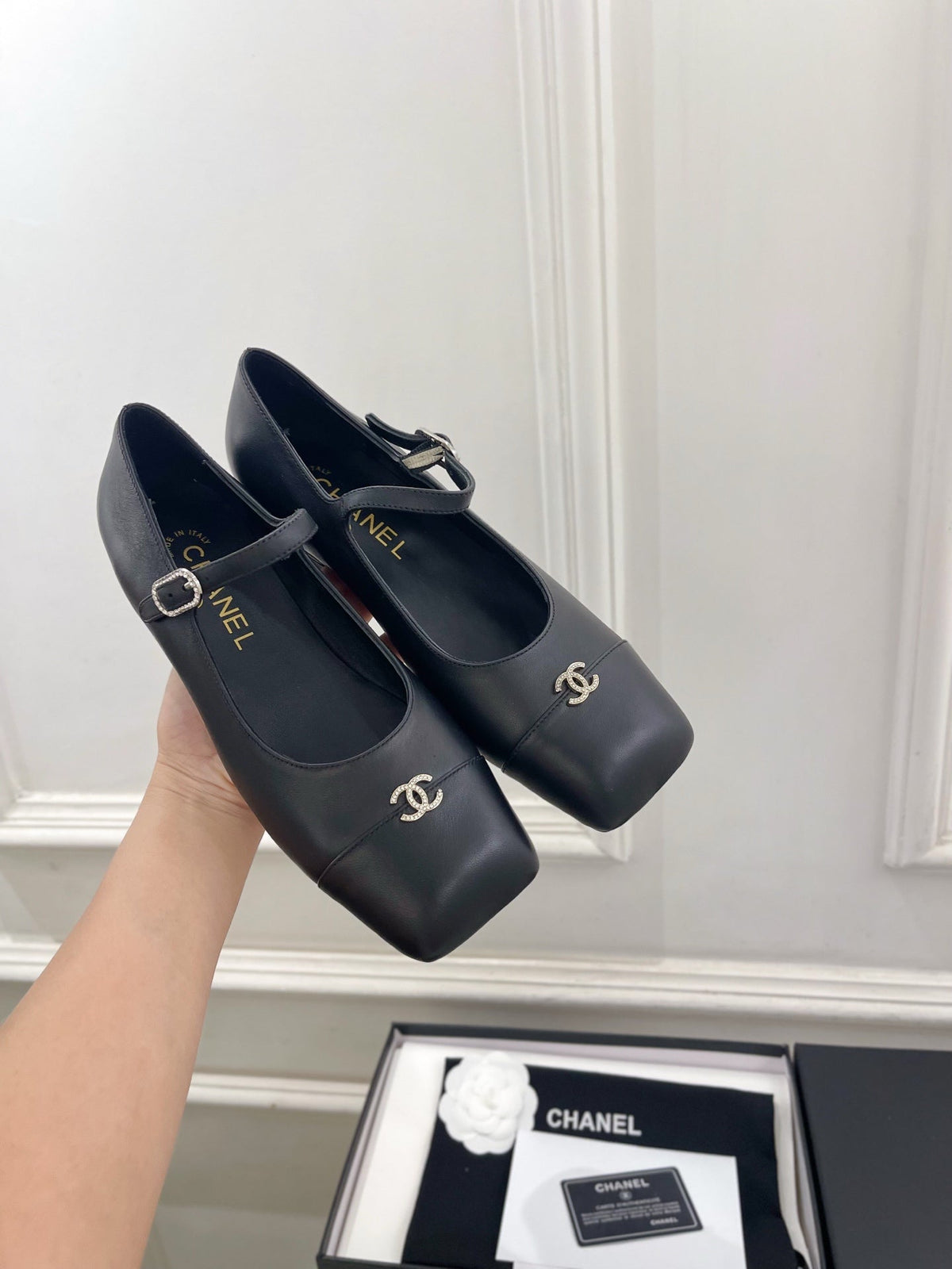 CC Square Toe Mary Jane Flats 2.5cm Black Lambskin Leather 892196