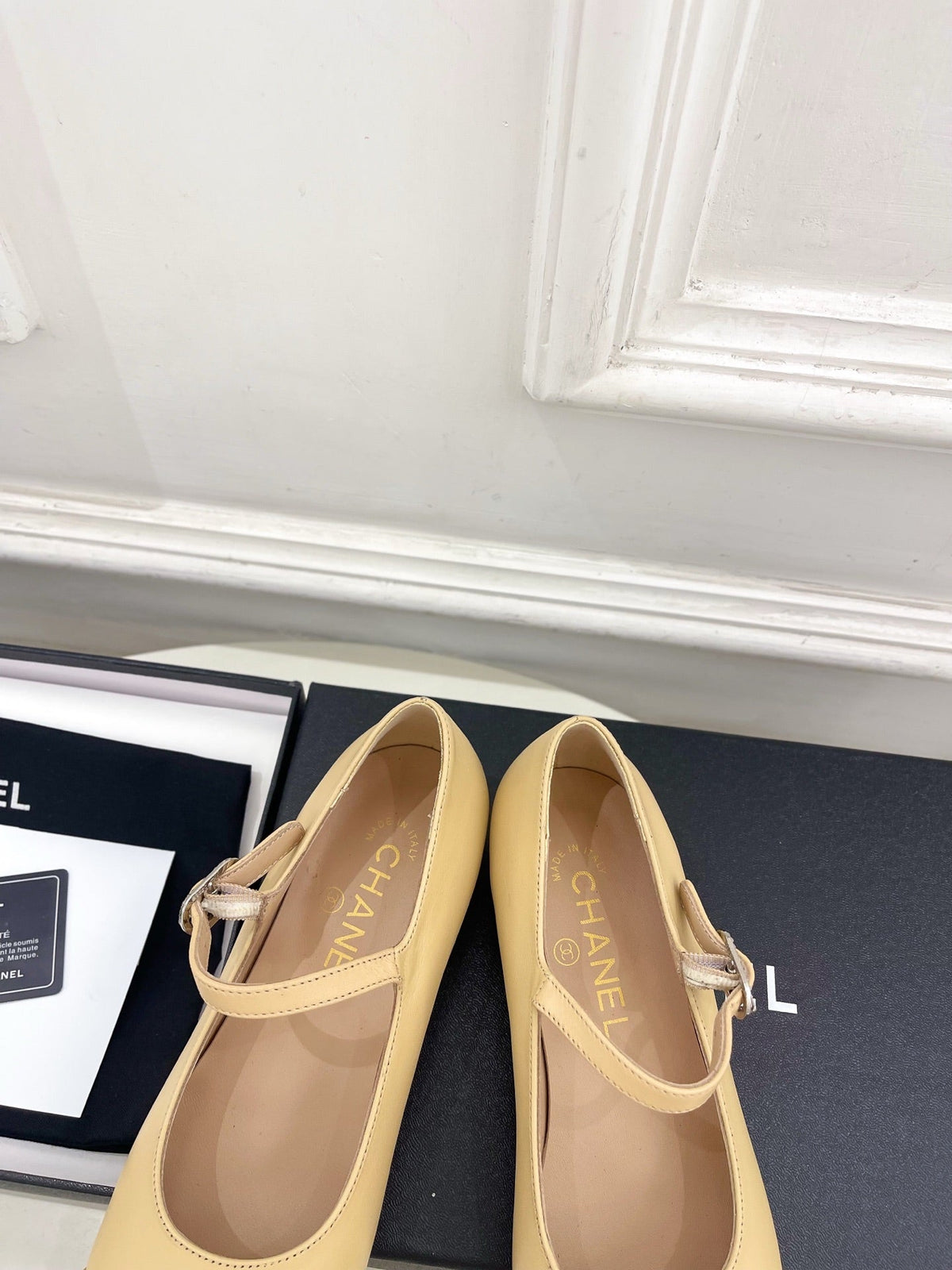 CC Square Toe Mary Jane Flats 2.5cm Beige Lambskin Leather 891750